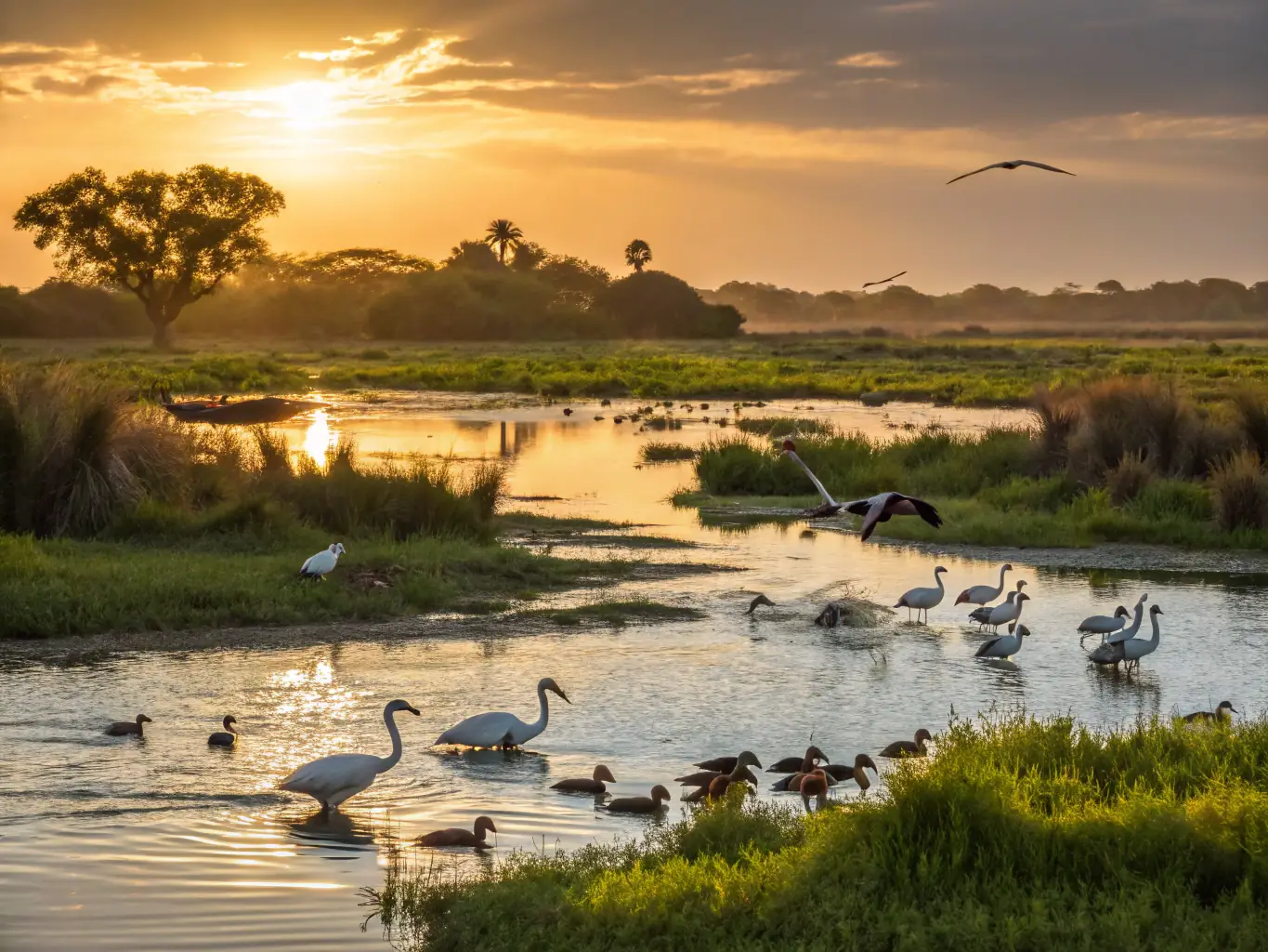 A scenic view of a restored wetland area, showcasing the positive impact of the association's habitat restoration projects on local biodiversity.