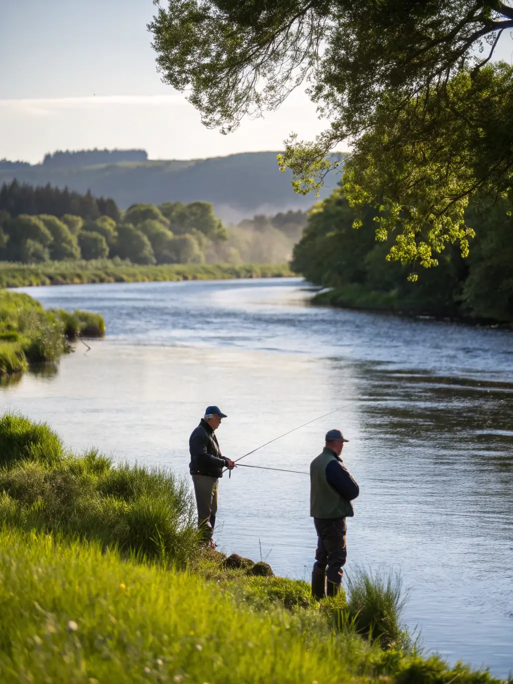 A scenic image of a guided fishing tour along a pristine river, showcasing the natural beauty of the aquatic environment and responsible angling practices.